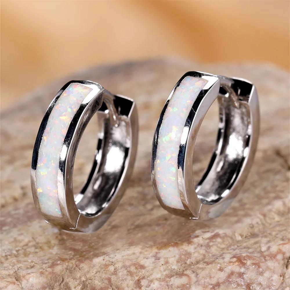 Klassische kleine runde Creolen für Frauen, weiß-blauer Opal, Vintage-Schmuck für Hochzeit und Verlobung weiß/silber von Joom DACH