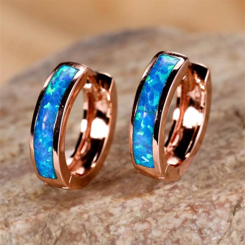 Klassische kleine runde Creolen für Frauen, weiß-blauer Opal, Vintage-Schmuck für Hochzeit und Verlobung rose gold/blau von Joom DACH