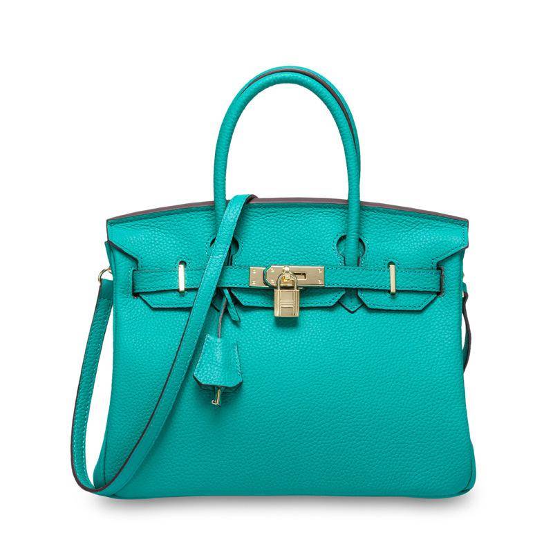 Klassische mode frauen top rindsleder weiß gold tasche leder handtasche schultertasche gold schnalle horizontale platz 30x17x23cm luftwaffe blau von Joom DACH