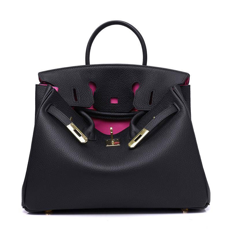 Klassische mode frauen top rindsleder weiß gold tasche leder handtasche schultertasche gold schnalle horizontale platz 30x17x23cm schwarz von Joom DACH