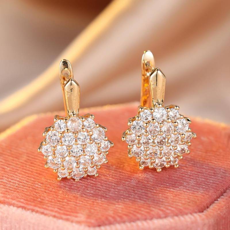 Klassische weiße Zirkon Blume baumeln Ohrringe für Frauen Luxus Sunflower Creolen Silber Farbe Hochzeit Schmuck weiß/gold von Joom DACH