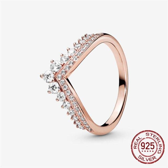 Klassischer 100% 925 Sterlingsilber Kronprinzessin Wunschknochenring PavéFunkelnde CZ-Ringe für Damen Verlobungsschmuck Jubiläum 8 rose gold von Joom DACH