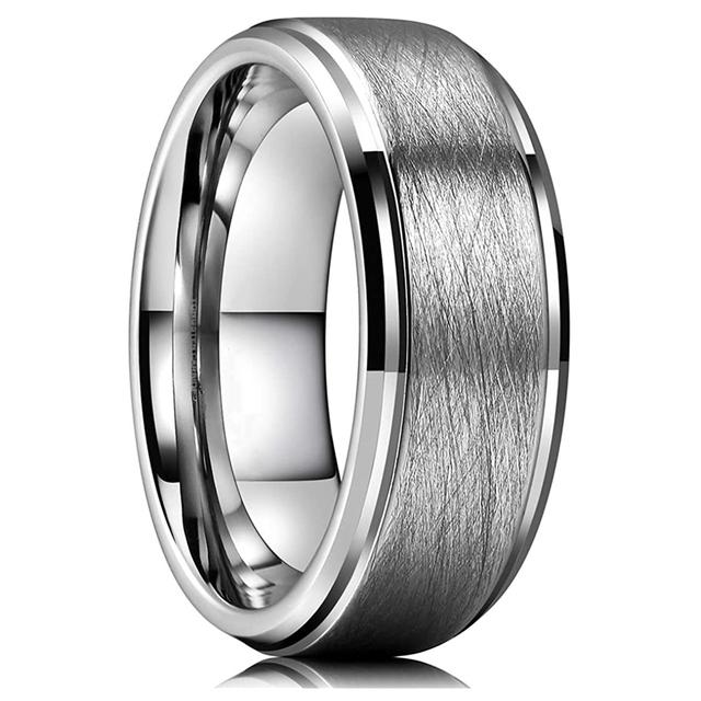 Klassischer 8 mm Wolfram-Ehering, schwarz/silberfarben, gebürstet, zwei Rillen in der Mitte, gehämmertes Design, Herren-Ehering, Schmuck, Geschenke 10 von Joom DACH