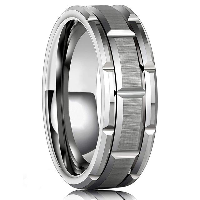 Klassischer 8 mm Wolfram-Ehering, schwarz/silberfarben, gebürstet, zwei Rillen in der Mitte, gehämmertes Design, Herren-Ehering, Schmuck, Geschenke 12 von Joom DACH