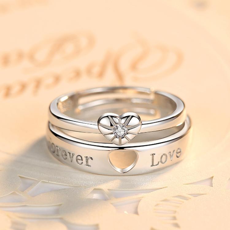 Klassischer Paarring in Herzform, Zirkonia-Paarring, kleines Design, Ehering zum Öffnen für Männer und Frauen von Joom DACH