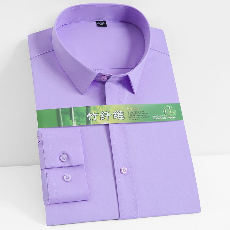Klassisches, langärmliges Basic-Hemd aus Stretch-Bambusfaser für Herren, taschenlos, Standard-Passform, pflegeleichte Hemden für Business, Arbeit und Büro 43 licht lila von Joom DACH