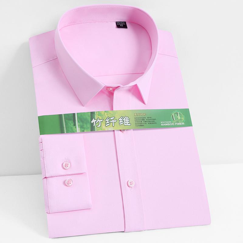Klassisches, langärmliges Basic-Hemd aus Stretch-Bambusfaser für Herren, taschenlos, Standard-Passform, pflegeleichte Hemden für Business, Arbeit und Büro 43 rosa von Joom DACH