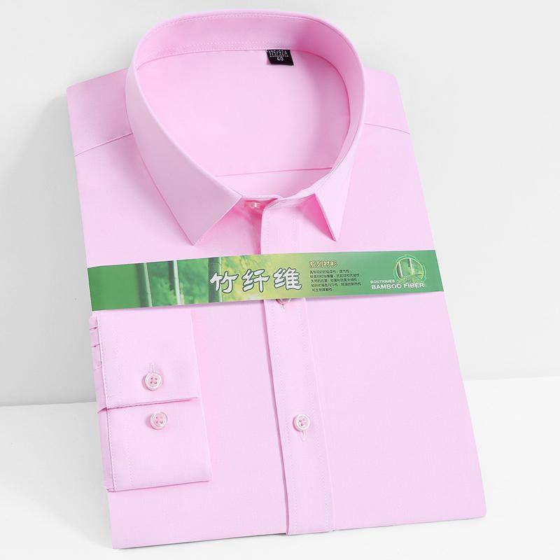 Klassisches, langärmliges Basic-Hemd aus Stretch-Bambusfaser für Herren, taschenlos, Standard-Passform, pflegeleichte Hemden für Business, Arbeit und Büro 43 rosa von Joom DACH