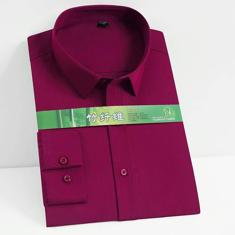 Klassisches, langärmliges Basic-Hemd aus Stretch-Bambusfaser für Herren, taschenlos, Standard-Passform, pflegeleichte Hemden für Business, Arbeit und Büro 44 bordeaux von Joom DACH
