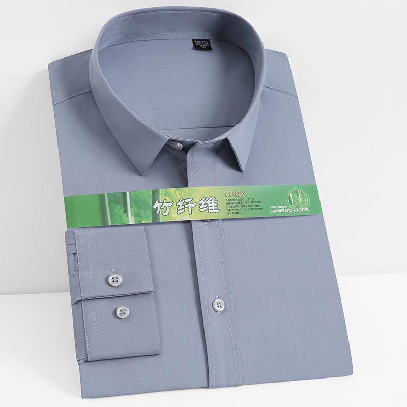 Klassisches, langärmliges Basic-Hemd aus Stretch-Bambusfaser für Herren, taschenlos, Standard-Passform, pflegeleichte Hemden für Business, Arbeit und Büro 44 grau von Joom DACH