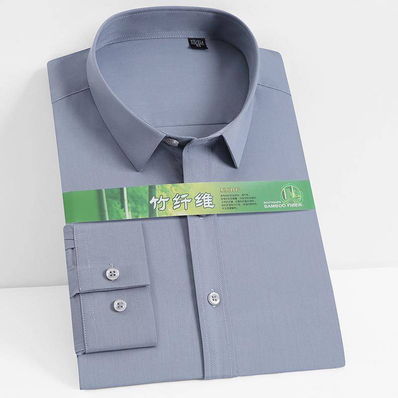 Klassisches, langärmliges Basic-Hemd aus Stretch-Bambusfaser für Herren, taschenlos, Standard-Passform, pflegeleichte Hemden für Business, Arbeit und Büro 44 grau von Joom DACH