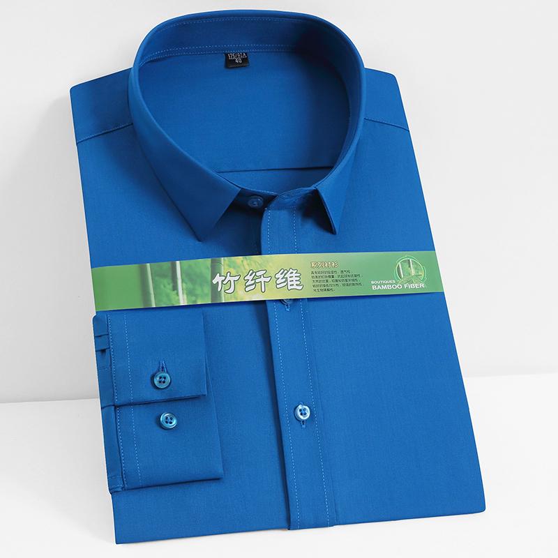 Klassisches, langärmliges Basic-Hemd aus Stretch-Bambusfaser für Herren, taschenlos, Standard-Passform, pflegeleichte Hemden für Business, Arbeit und Büro 44 herzog, die blaue von Joom DACH