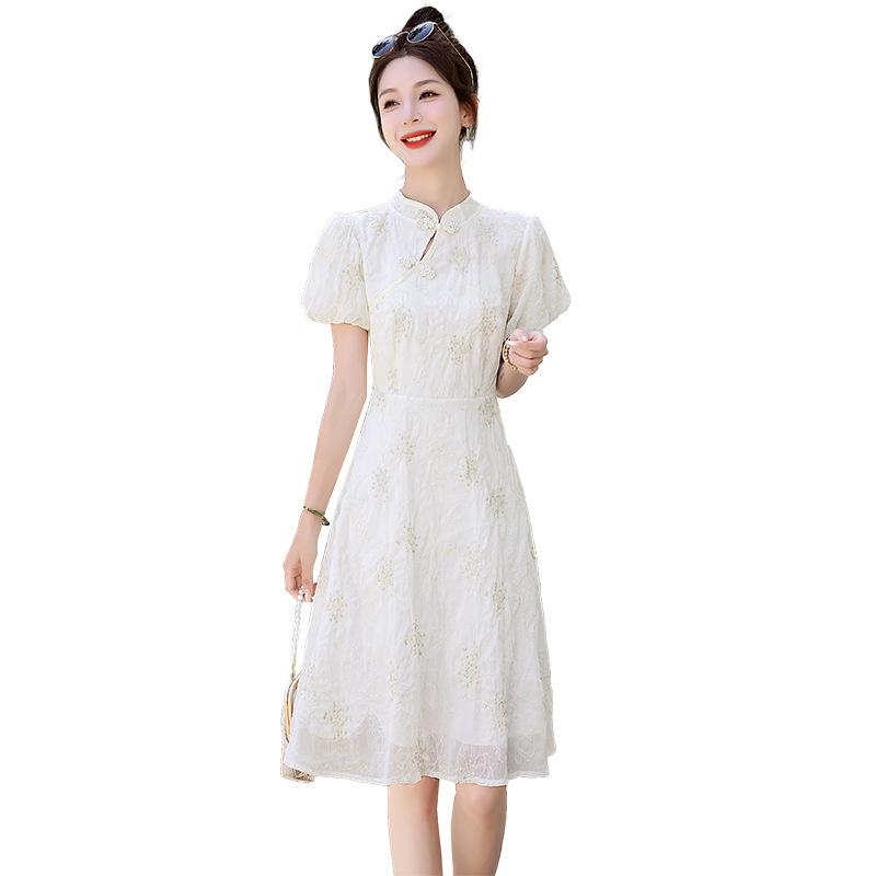 Kleid Sommer Neue Elegante Temperament Gold Gewinde Jacquard Kleid Frauen L weiß von Joom DACH