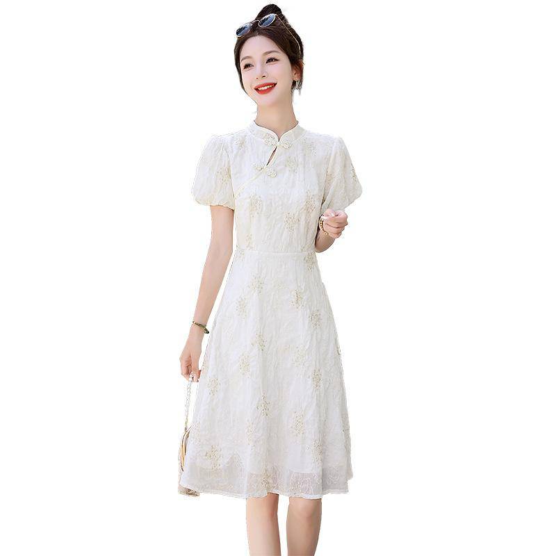 Kleid Sommer Neue Elegante Temperament Gold Gewinde Jacquard Kleid Frauen L weiß von Joom DACH