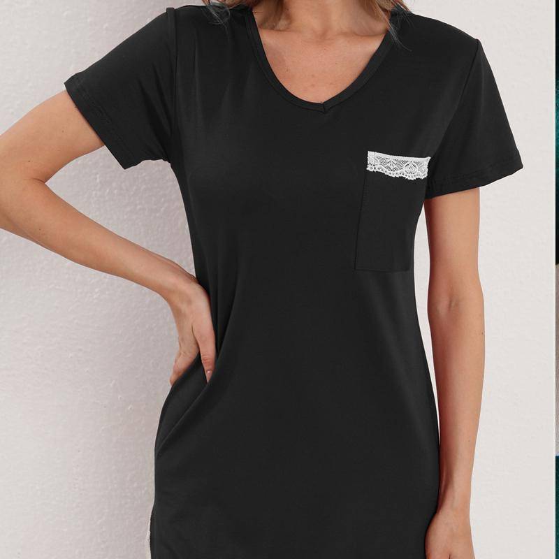 Kleider Nachthemden Pyjamas Frauen Homewear Kann Draußen Getragen Werden Spitze Kurzen Rock XL schwarz von Joom DACH