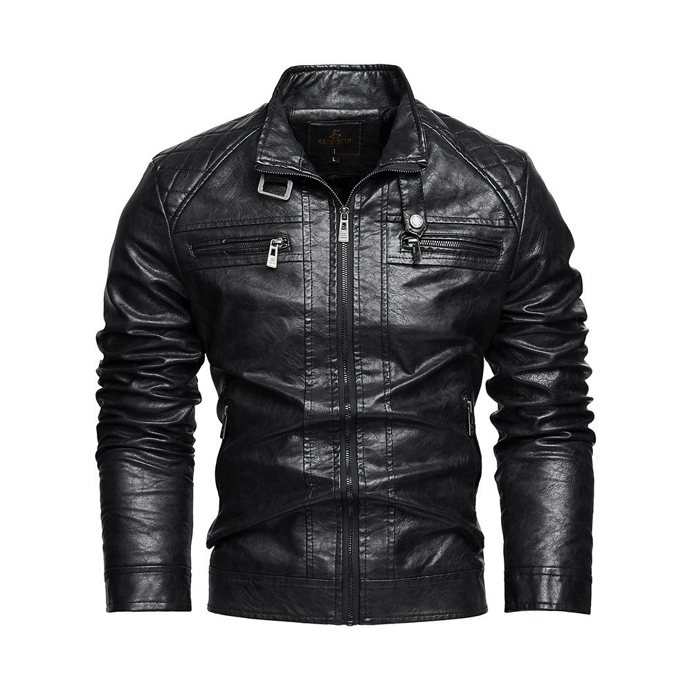 Kleidung Winter Herren PU Jacke Einfarbig Revers Plüsch und Dick Herren Lederjacke Übergröße Motorrad Lederjacke Herren XL schwarz von Joom DACH