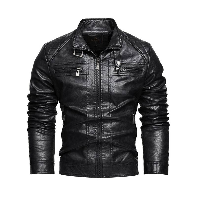 Kleidung Winter Herren PU Jacke Einfarbig Revers Plüsch und Dick Herren Lederjacke Übergröße Motorrad Lederjacke Herren XL schwarz von Joom DACH