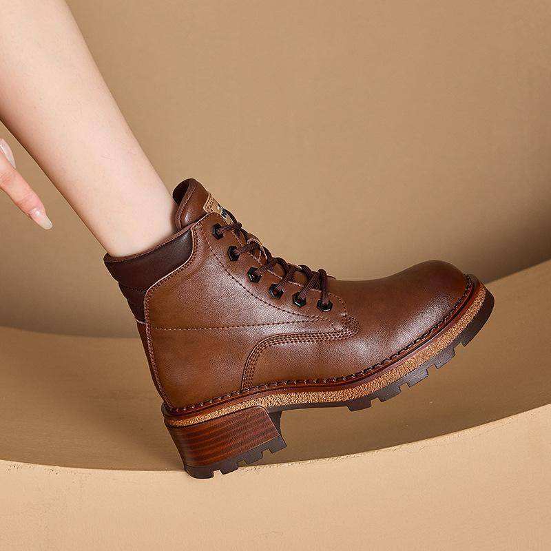 Kleine Größe Gebürstet Retro Echtes Leder Damen Schnürschuhe Lässige Damenstiefel Plateau Höhe Erhöhende Einlegesohle Damenschuhe 38 von Joom DACH