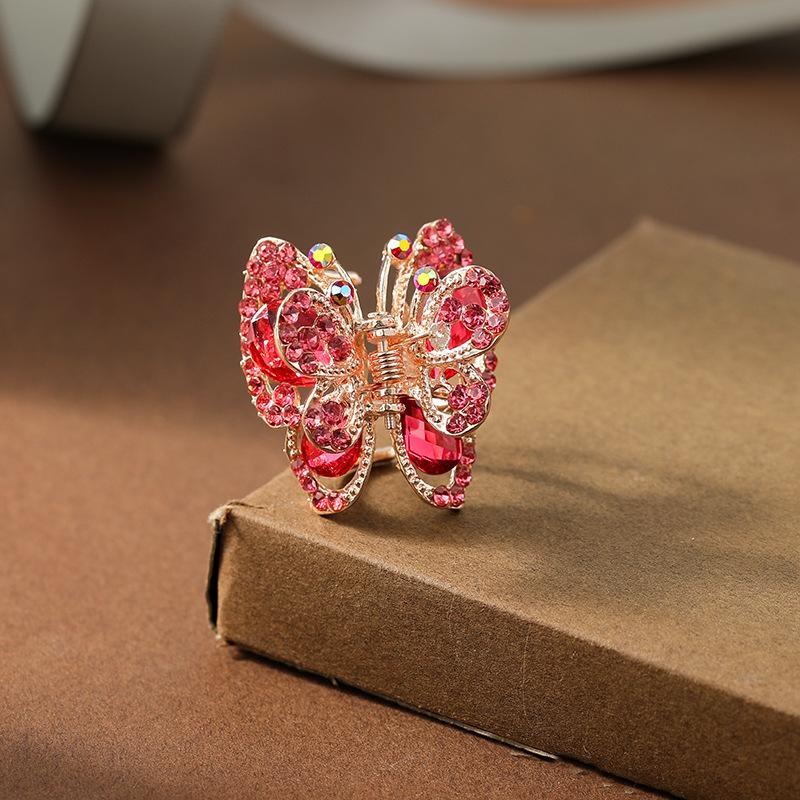 Kleine Haarklammer mit Schmetterlings-Strasssteinen, elegante Haarnadel, Glitzer, glänzende Perle, Metall-Haarspange für Frauen und Mädchen, süße Accessoires rose rot von Joom DACH