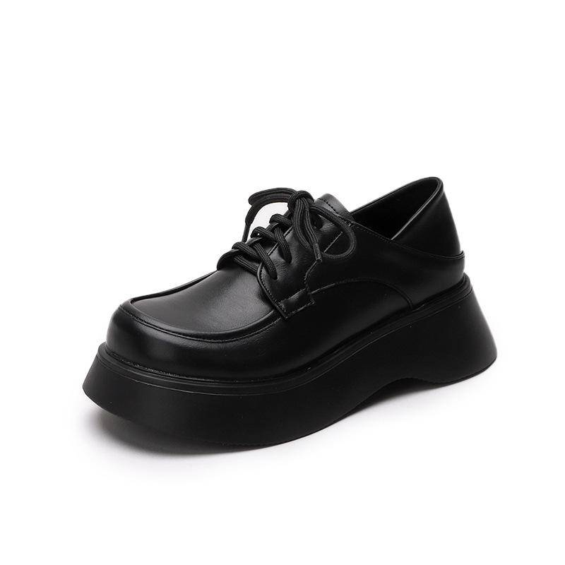 Kleine Lederschuhe Damen Frühling und Herbst All-Match Schnürschuhe Britischer Retro-Stil Runde Zehen Mary Jane Einzelschuhe Schuhe mit großen Zehen 40 von Joom DACH