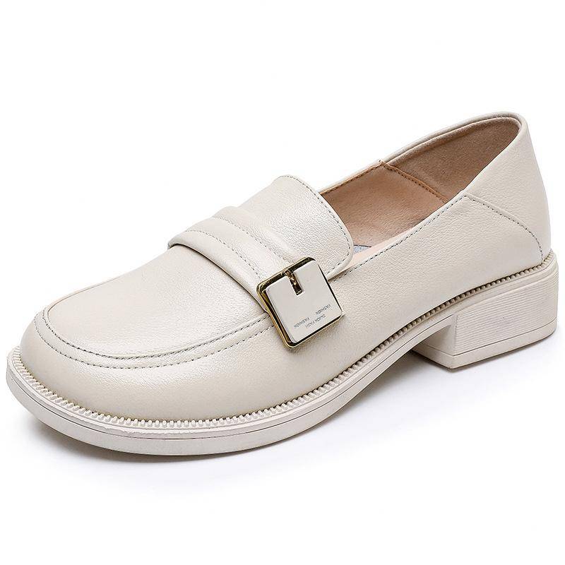 Kleine Lederschuhe im britischen Stil mit dicker Sohle für Damen im Frühjahr und Herbst, neuer Stil, weich, niedrige, runde Zehenpartie, Slip-on, Größe 43 43 von Joom DACH