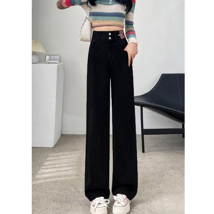 Kleine Schmale Version Gerade Weitbeinjeans für Damen Im Herbst und Winter Neuer Stil Hüftbedeckend Hohe Taille Plus Samt Verdickt Lässige Jeans XL von Joom DACH