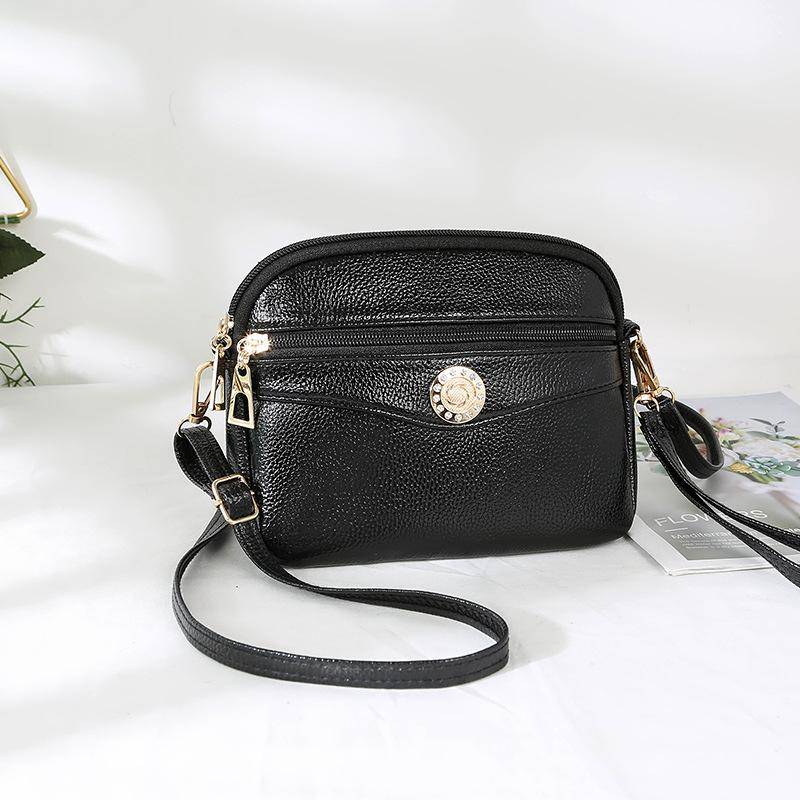 Kleine Umhängetasche aus weichem Leder, Damenhandtasche mit großem Fassungsvermögen für Frauen mittleren Alters, modische Handtasche für Mütter, Einkaufs- und Handytasche schwarz von Joom DACH