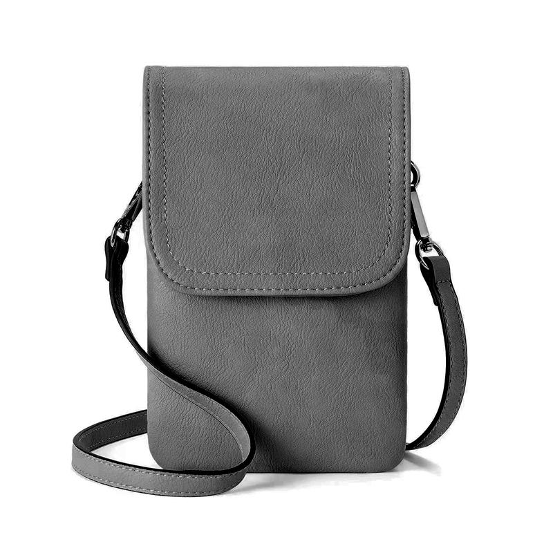 Kleine Umhängetaschen aus veganem Leder für Damen, Designer-Handytasche, Damen-Geldbörsen mit verstellbarem Riemen grau von Joom DACH