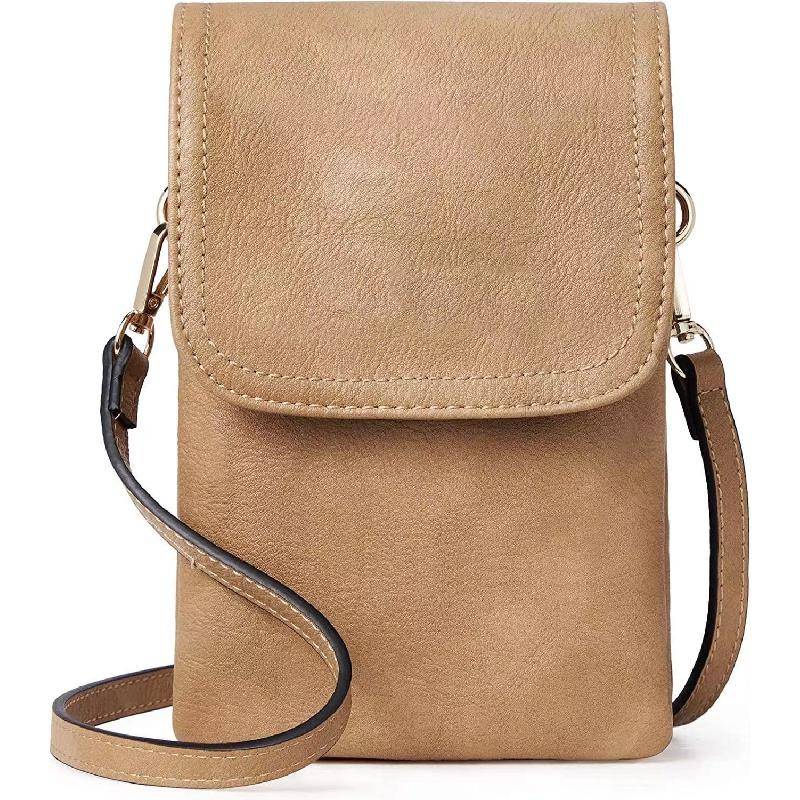 Kleine Umhängetaschen aus veganem Leder für Damen, Designer-Handytasche, Damen-Geldbörsen mit verstellbarem Riemen kamelfarben von Joom DACH