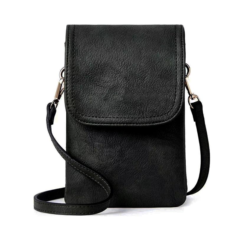 Kleine Umhängetaschen aus veganem Leder für Damen, Designer-Handytasche, Damen-Geldbörsen mit verstellbarem Riemen schwarz von Joom DACH