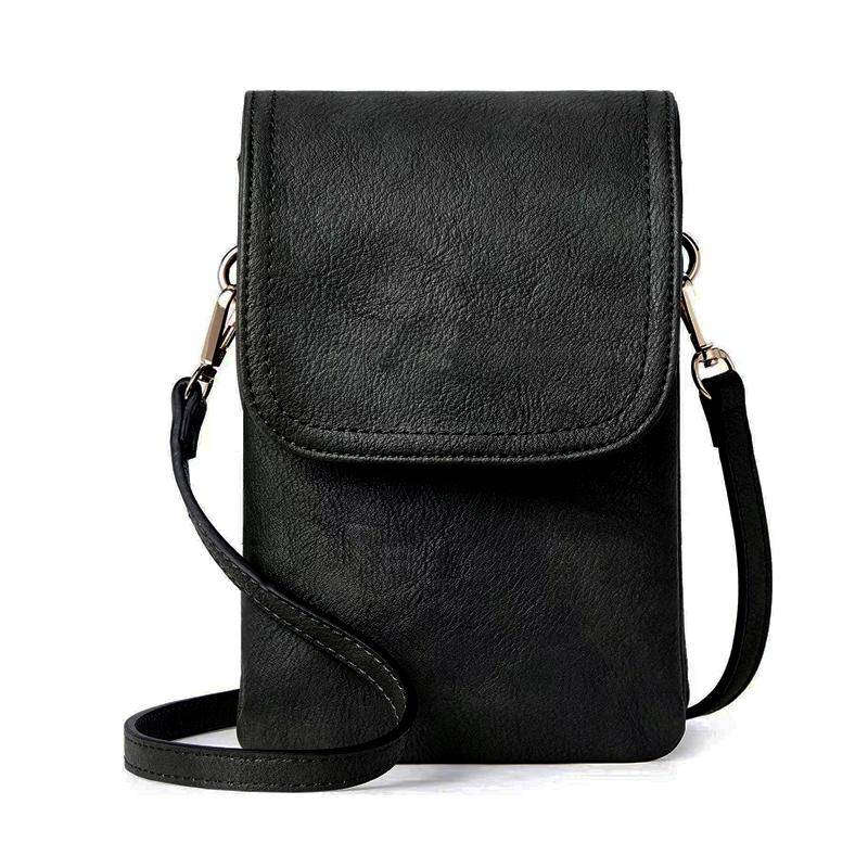 Kleine Umhängetaschen aus veganem Leder für Damen, Designer-Handytasche, Damen-Geldbörsen mit verstellbarem Riemen schwarz von Joom DACH