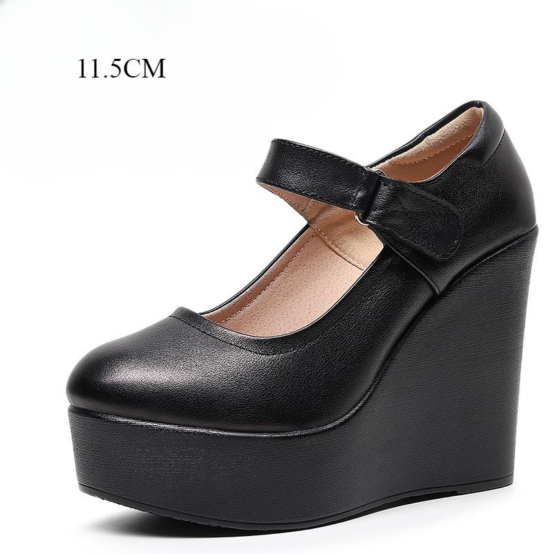 Kleine große Größe 33-43 Flache dicke Unterseite echte Lederschuhe Plateau-Pumps Herbst Damen High Heels Keilschuhe Büro 43 von Joom DACH