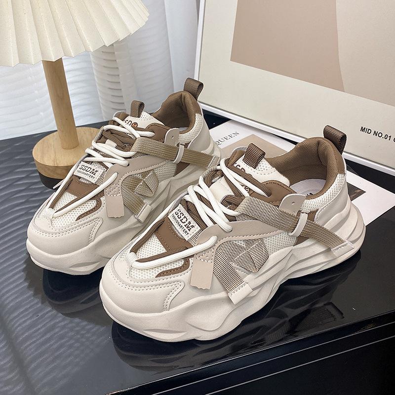 Kleine weiße Schuhe Damen Frühling und Herbst Neu Dicksohlige Schuhe mit runder Zehenpartie Daddy-Schuhe Lässige Sportschuhe Trendiger Campus-Stil 40 von Joom DACH