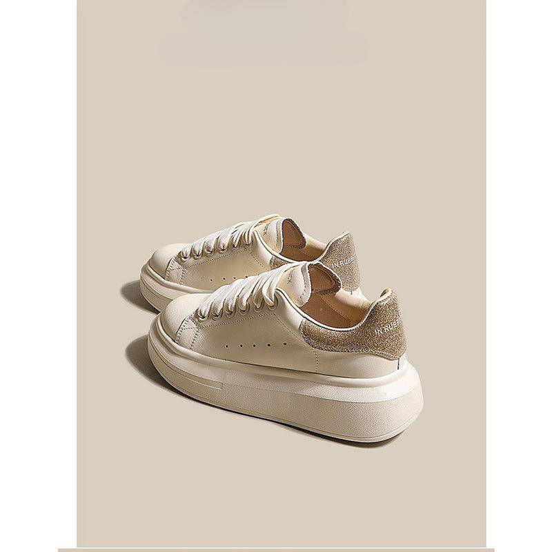 Kleine weiße Schuhe Kinder dickbesohlte erhöhte Lederbrettschuhe Frühling und Sommer neue vielseitige Freizeitsportschuhe Frauen 40 von Joom DACH