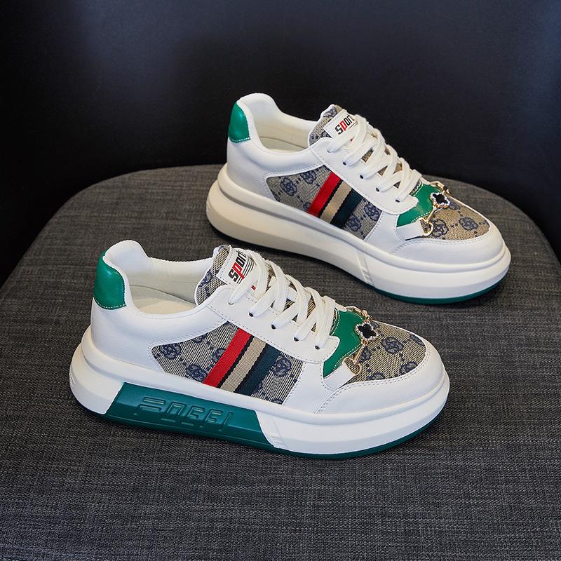 Kleine weiße Schuhe frauen Dicke Unterseite Neue Alle-spiel Innen Erhöhung frauen Schuhe Frühen Frühling Einzelnen Schuhe Casual turnschuhe Echtes Leder 40 grün von Joom DACH