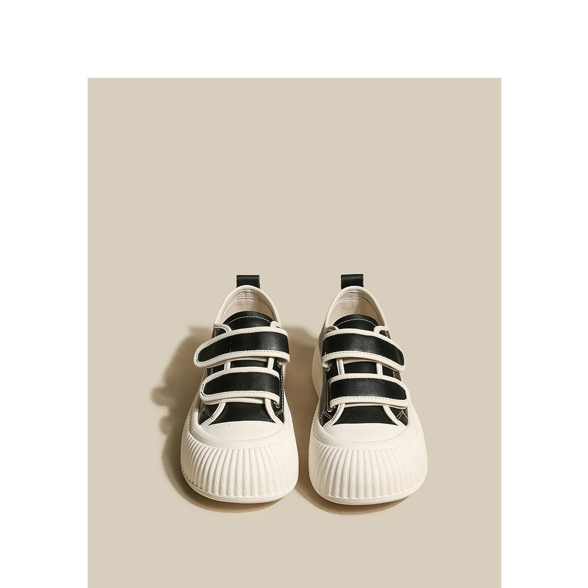 Kleine weiße Schuhe mit dicker Sohle und Klettverschluss für Damen im Frühjahr und Herbst, neue lässige Allgleiches-Keksschuhe für Studenten, Sportschuhe mit dicker Sohle 40 schwarz von Joom DACH