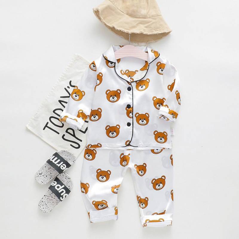 Kleinkind Baby Jungen Langarm Cartoon Bär Tops + Hosen Pyjamas Nachtwäsche Outfits 110/XL weiß von Joom DACH