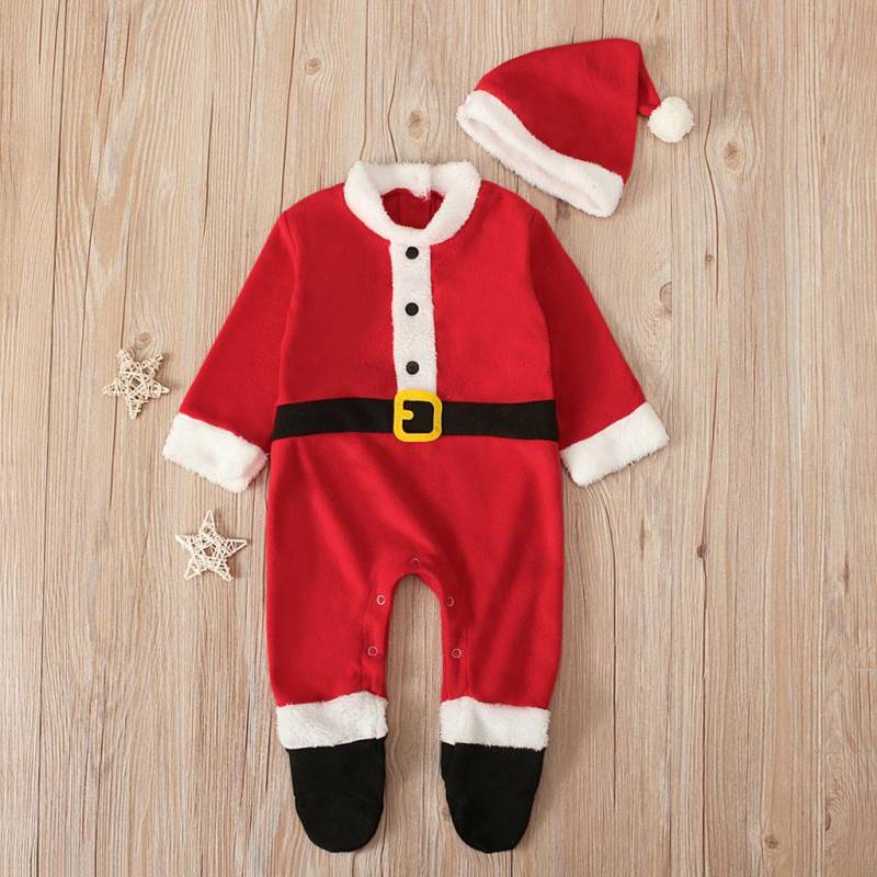 Kleinkind Baby Jungen Mädchen Langarm Weihnachten Santa Strampler Overall + Hut Outfits 90 rot von Joom DACH