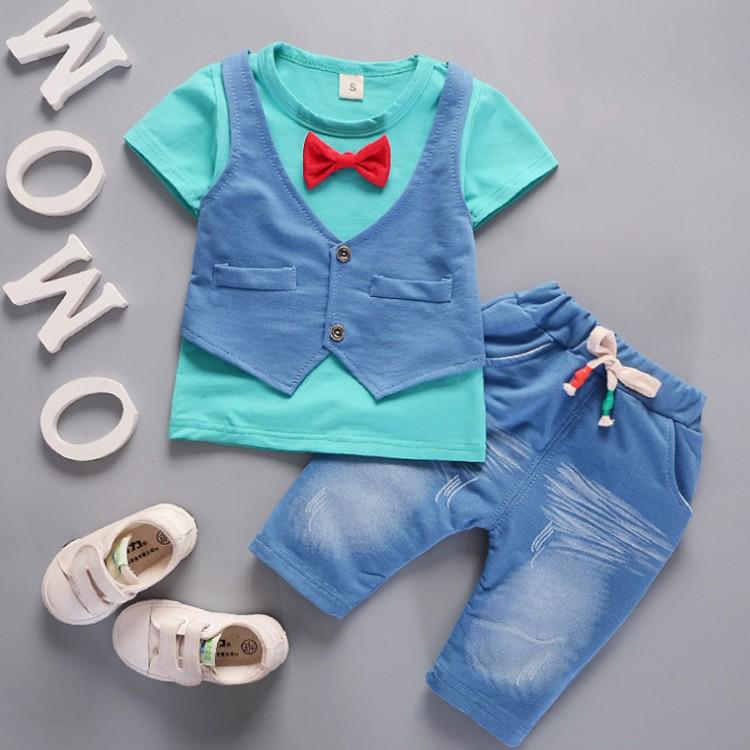 Kleinkind Baby Jungen Outfits Kurzarm T-shirt + Hosen Gentleman Kleidung Set S von Joom DACH