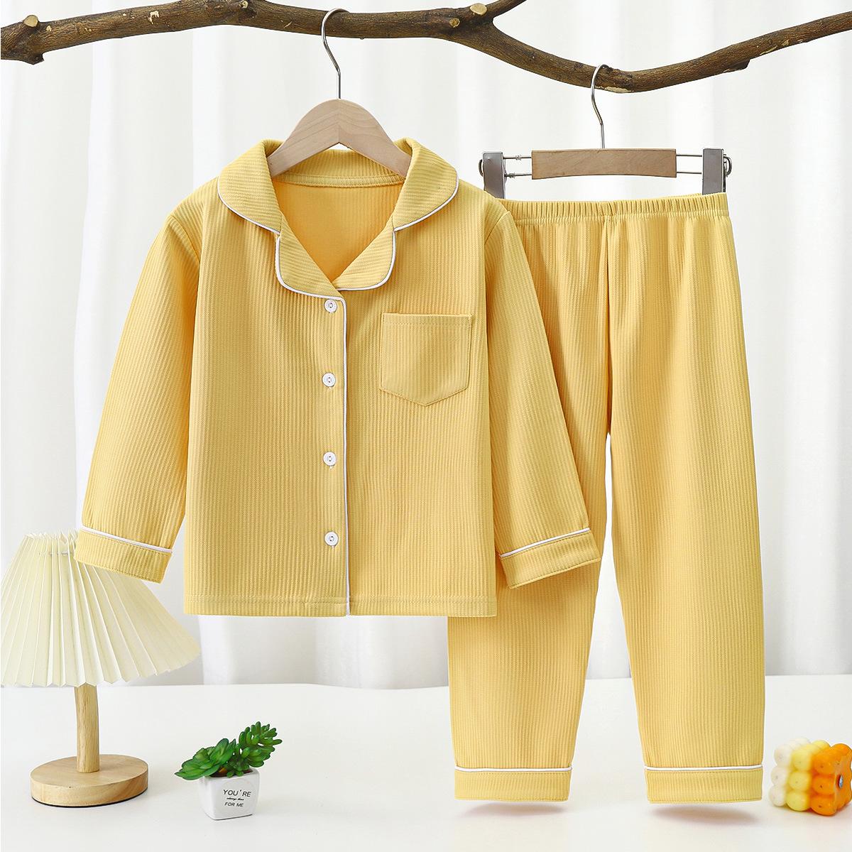 Kleinkind Baby Kinder Unisex Casual Pyjama Anzug Junge Langarm Fronttasche Revers Tops + Lange Hosen Mädchen Pyjama Sets 1-16 Jahre 100 von Joom DACH