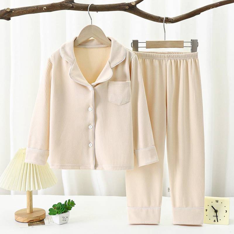 Kleinkind Baby Kinder Unisex Casual Pyjama Anzug Junge Langarm Fronttasche Revers Tops + Lange Hosen Mädchen Pyjama Sets 1-16 Jahre 110 von Joom DACH