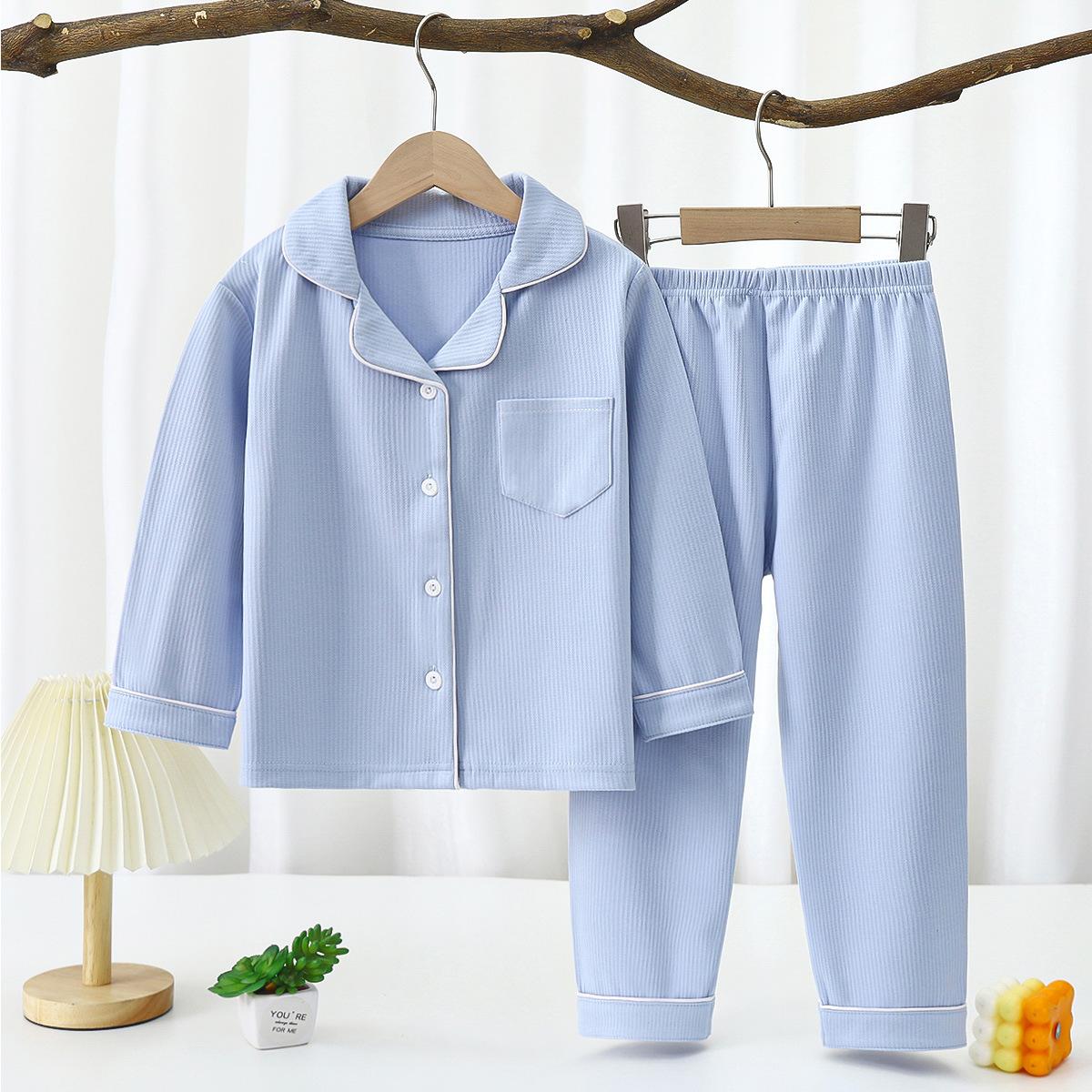 Kleinkind Baby Kinder Unisex Casual Pyjama Anzug Junge Langarm Fronttasche Revers Tops + Lange Hosen Mädchen Pyjama Sets 1-16 Jahre 150 von Joom DACH