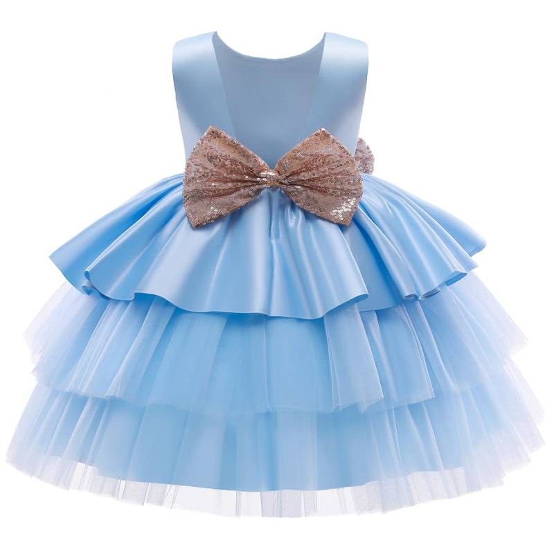 Kleinkind Baby Mädchen Kleid Große Schleife Taufkleid für Mädchen Erstes Jahr Geburtstag Party Hochzeitskleid Babykleidung Tutu Flauschiges Kleid 100cm blau von Joom DACH