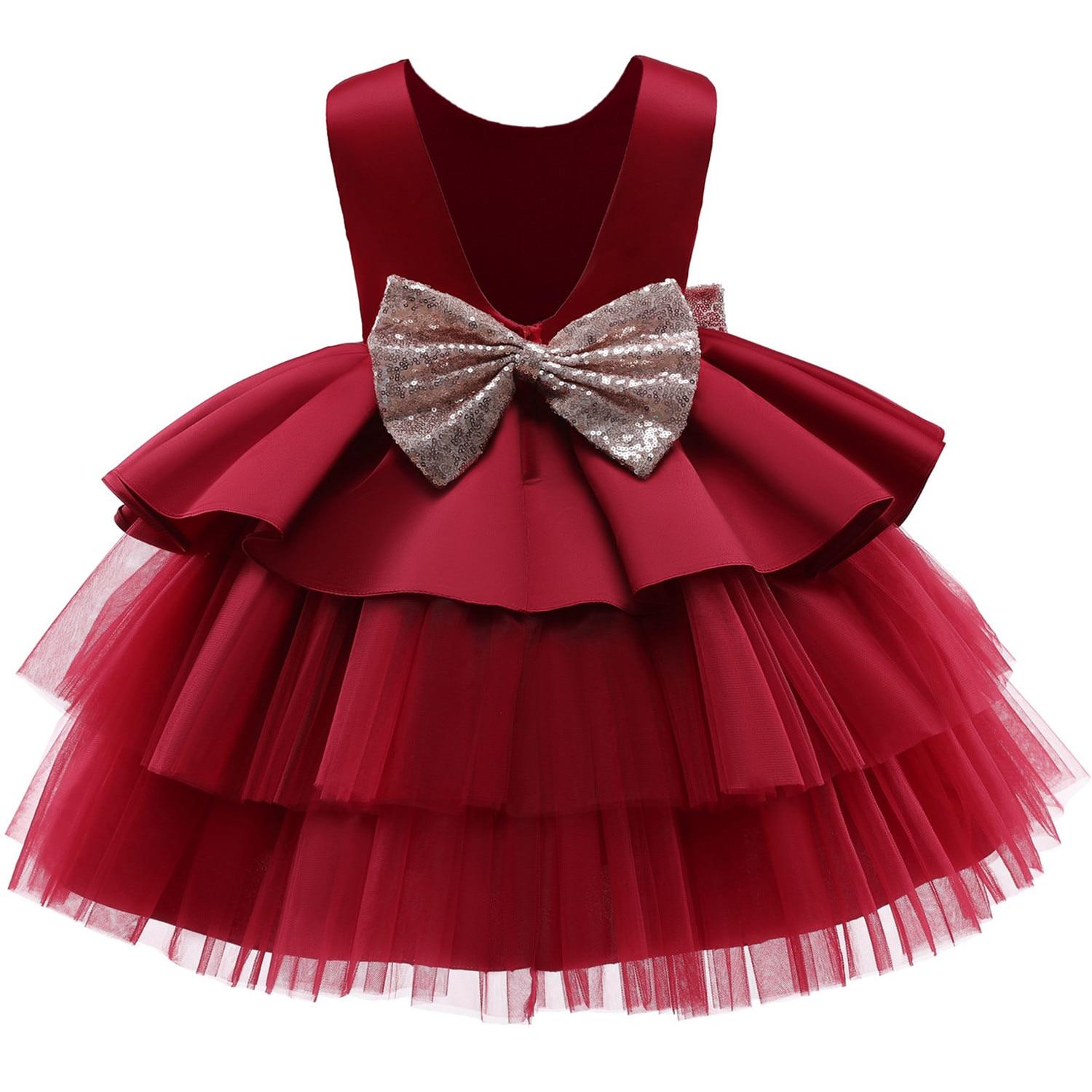 Kleinkind Baby Mädchen Kleid Große Schleife Taufkleid für Mädchen Erstes Jahr Geburtstag Party Hochzeitskleid Babykleidung Tutu Flauschiges Kleid 120cm rot von Joom DACH