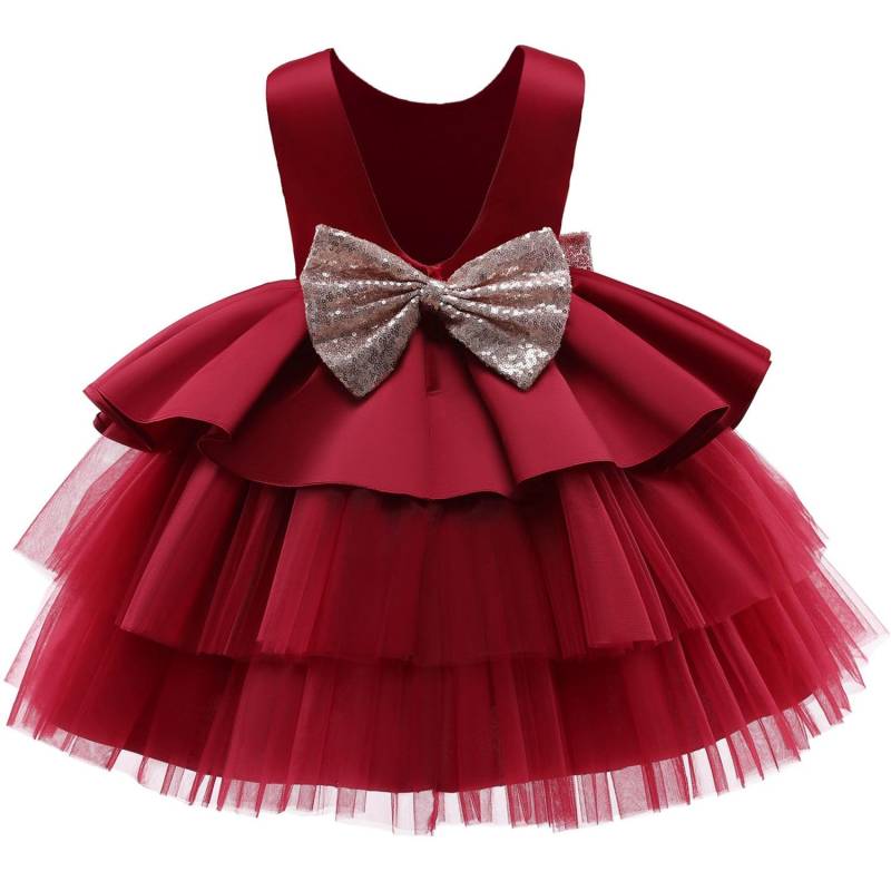 Kleinkind Baby Mädchen Kleid Große Schleife Taufkleid für Mädchen Erstes Jahr Geburtstag Party Hochzeitskleid Babykleidung Tutu Flauschiges Kleid 120cm rot von Joom DACH