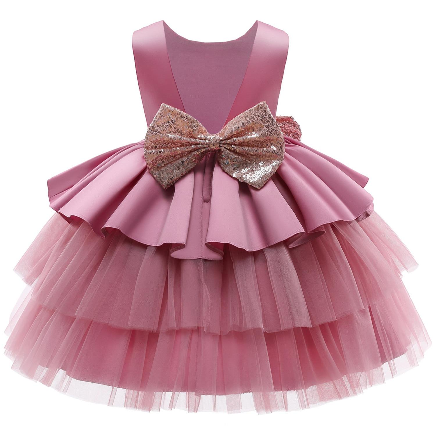 Kleinkind Baby Mädchen Kleid Große Schleife Taufkleid für Mädchen Erstes Jahr Geburtstag Party Hochzeitskleid Babykleidung Tutu Flauschiges Kleid 90cm rosa von Joom DACH
