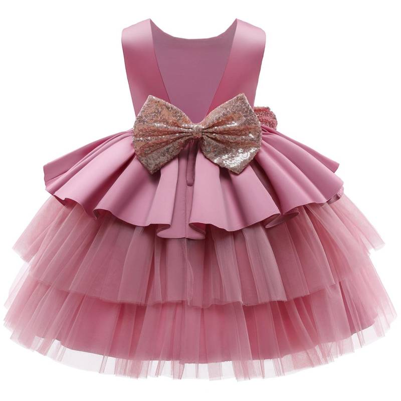 Kleinkind Baby Mädchen Kleid Große Schleife Taufkleid für Mädchen Erstes Jahr Geburtstag Party Hochzeitskleid Babykleidung Tutu Flauschiges Kleid 90cm rosa von Joom DACH