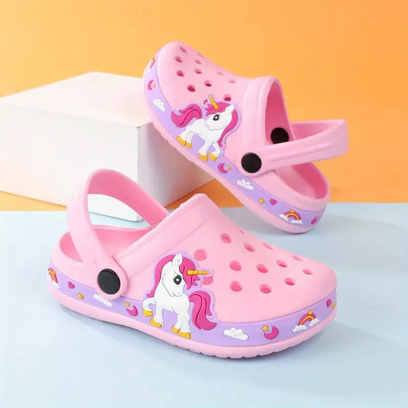 Kleinkind Mädchen Niedlicher Cartoon-Print Geschlossene Zehenpartie Slip-On Plateau Clogs, Kinder Lässige Outdoor Anti-Rutsch Ausgehöhlte Sandalen Strand Garten Schuhe 26 rosa von Joom DACH