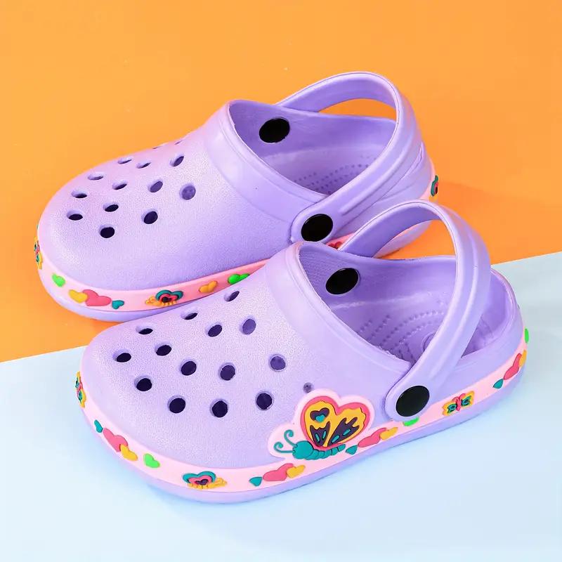 Kleinkind Mädchen Niedlicher Cartoon-Print Geschlossene Zehenpartie Slip-On Plateau Clogs, Kinder Lässige Outdoor Anti-Rutsch Ausgehöhlte Sandalen Strand Garten Schuhe 27 violett von Joom DACH