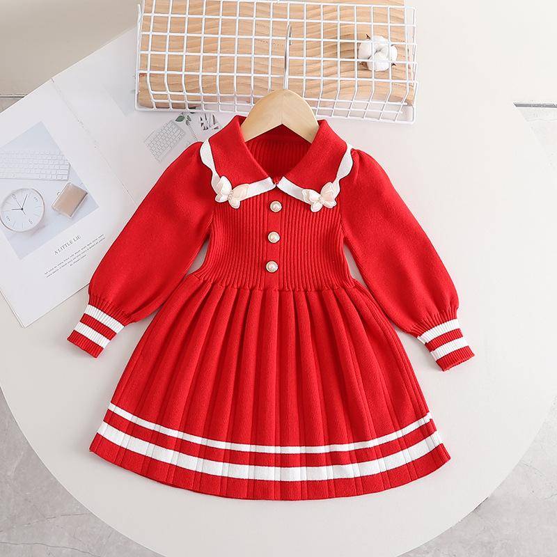 Kleinkind Mädchen Winterkleid Langarm Modekleid für Baby Mädchen Gestrickt Dick Warmes Kleid Weihnachtsgeschenk Erntedankfest 110 rot von Joom DACH